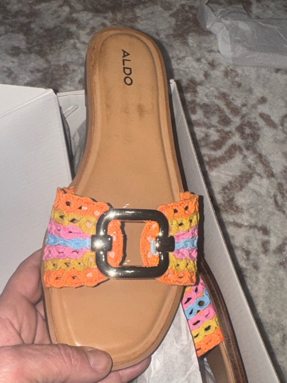 Aldo Orange Multi-Color Crochet Buckle Slide